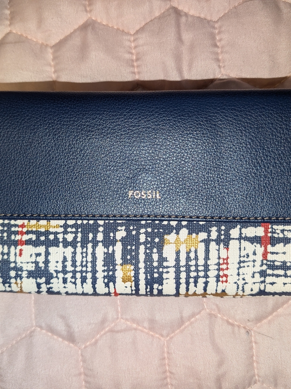 Fossil Navy Multicolor Patterned Crossbody Wallet